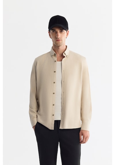 Avva Erkek Bej Düğmeli Yaka Pamuklu Soft Touch Regular Fit Gömlek B002036
