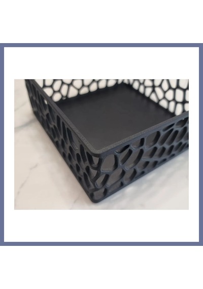 Bezos 3d Baskı Organik Desenli Peçetelik Kokteyl Peçete Tutucu 12,5x12,5 Cm Delikli Peçete Standı - Siyah Dlra