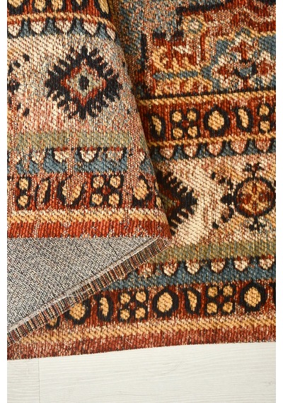 Narhan Mavi Kiremit Oturma Odası Salon Robot Süpürge Uyumlu Kolay Temizlenebilir Nostaljik Pamuk Akrilik Kilim Hali Mavi - Kiremit