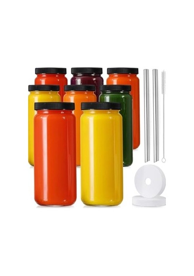 Ayrex 1 Adet 480ml Pipet Ve 2 Kapaklı Cam Bardak, Hava Geçirmez Kapak, Meyve Suyu, Boba, Smoothie,şeffaf Diğer