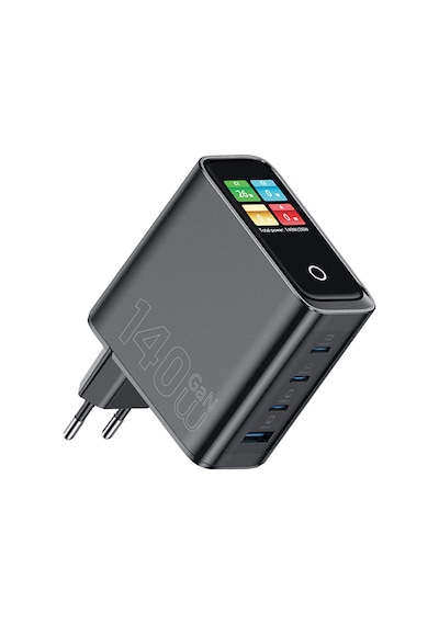 Wiwu Wi-g028 Voyager Serisi Gan Teknolojili Pd/qc Tft Göstergeli Hızlı Şarj Başlığı 140w Siyah