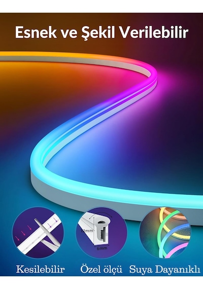 Sese Ve Müziğe Duyarlı Neon Led Rgb Esnek 5 Metre Kumandalı