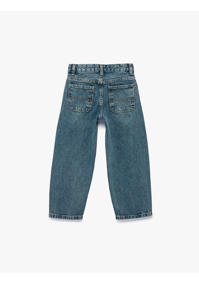 Koton Bol Kesim Cep Detaylı Pamuklu Loose Straight Fit Denim Pantolon Petrol 7wkb40002td