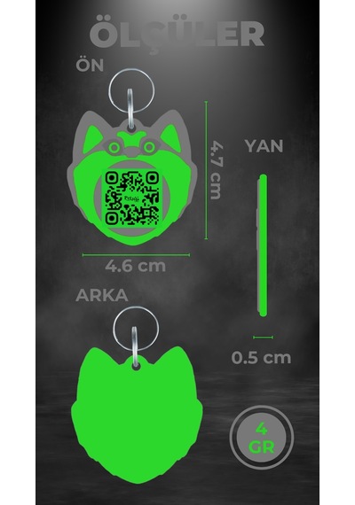 Petjoo 19.Hachiko Yeşil-Gri Qr'lı Köpek Künyesi