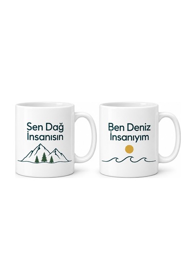 Dağ İnsanı Ve Deniz İnsanı 2'li Porselen Kupa Seti - Model 388 Çok Renkli