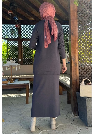 Rabia Şamlı Sezen Triko Takım Antrasit Çok Renkli