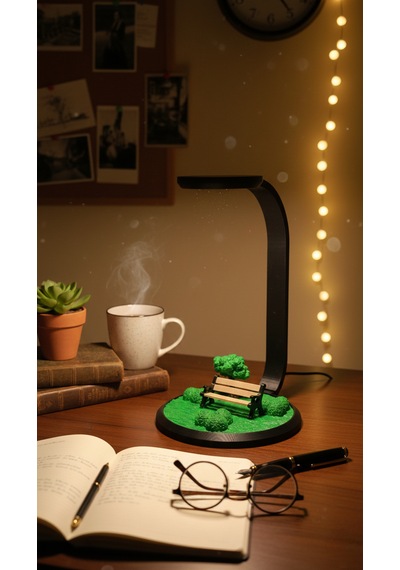 Dekoratif Diorama Masa Lambası - Park Temalı 10 Kademeli Led Gece Lambası - 3 Renk Seçenekli Kitap Okuma Lambası - Ofis Ve Masaüstü Aksesuarı 26 Cm Siyah