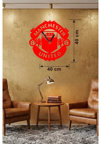 Manchester United Logolu Ahşap Duvar Saati - 40x40 Cm Taraftar Hediyesi Belirtilmemiş