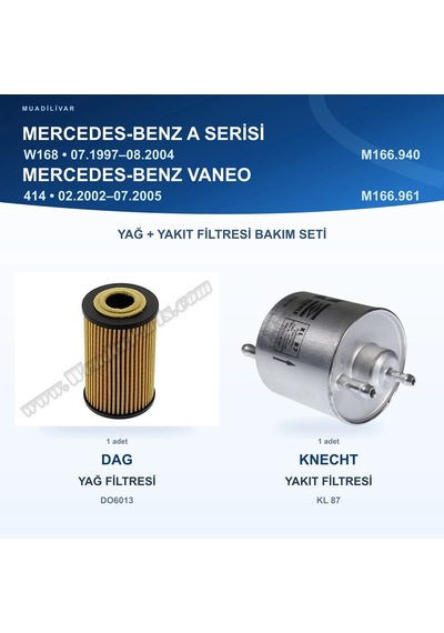 Mercedes Benz A W168 / Mercedes Benz Vaneo 414 Yağ+yakıt Filtre Bakım Seti