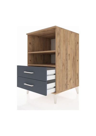 Kronos Komodin 2 Raflı 2 Çekmeceli 60x59x96 Çam-antrasit Çam