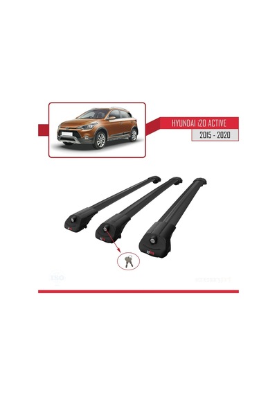 Hyundai İ20 Actıve 2015-2020 Arası İle Uyumlu Ace-1 Ara Atkı Tavan Barı Siyah 3 Adet Bar