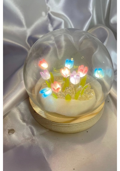 3d Led Işık Cam Küre Çok Renk Gece Lambası Mini Laleler 10 Cm