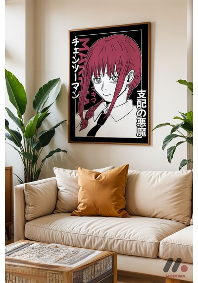 Chainsaw Man Makima Anime Poster, Ahşap Çerçeveli Duvar Tablosu - Anime Severlere Özel Hediye