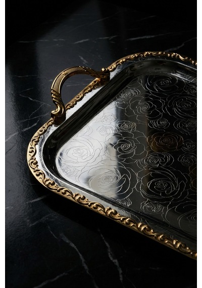 Acar Desti Gold Desenli Tepsi - 40 Cm Gold/silver