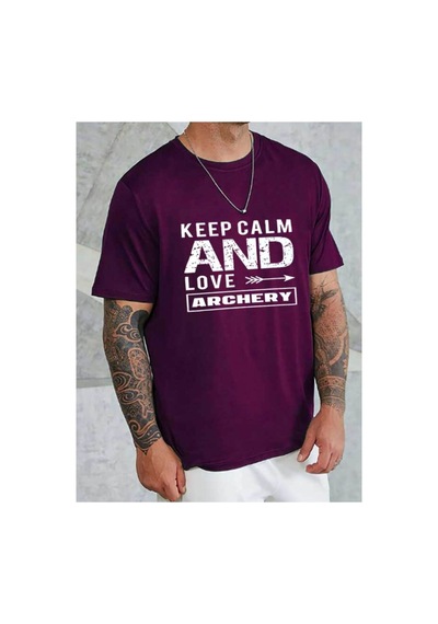 Medinenur Unisex Keep Calm Bisiklet Yaka Tshirt Mor