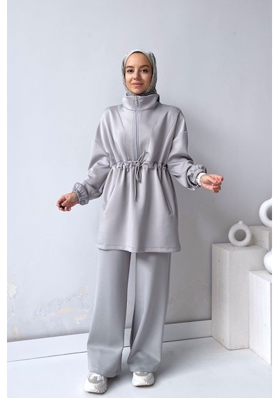 Kahijab Tasarım Yaka Scuba Takım - Gri