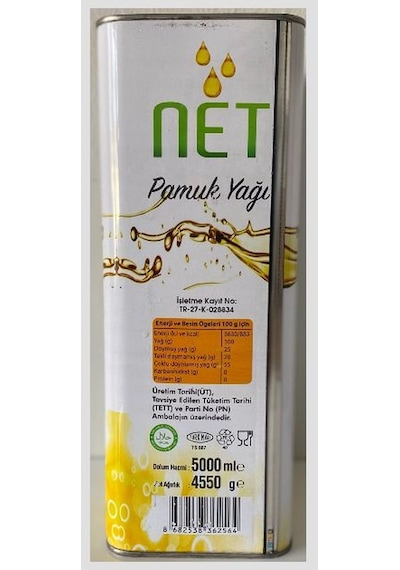 Net Rafine Pamuk Yağı 5 L