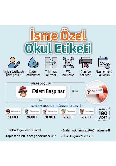 Kapbirhediye Okul Etiketi Isme Özel Kalem Defter Etiketi Baykuş 2 Temalı 190 Adet Çok Renkli