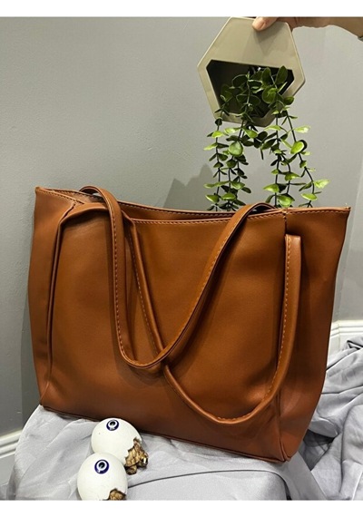 Lovelystore Fermuarlı Büyük Boy Yumuşak Derili Kadın Çanta 28x42 Taba