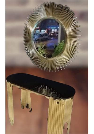 Dresuar NİCE GÜNEŞ Model Metal transmisyon Çelik Gold Renk Kaplama Yuvarlak Güneş Ayna El Yapım Gold