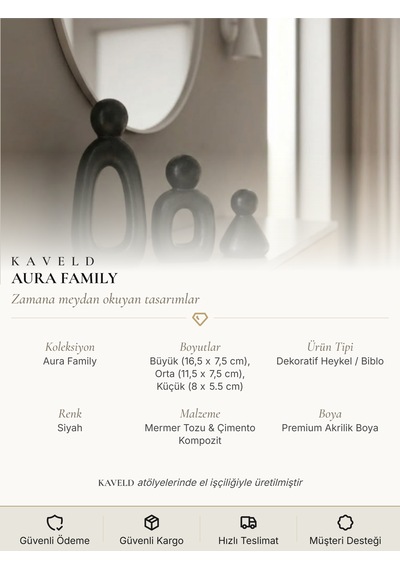 Kaveld Aura Family Minimalist Dekoratif Heykel 3'lü Set El Yapımı Modern Biblo Mermer Tozu & Çimento Kompozit Premium Salon Ve Ofis Dekoru Siyah Kaveld Aura Family Minimalist Dekoratif Heykel 3'lü Set El Yapımı Modern Biblo Mermer Tozu & Çimento Kompozit Premium Salon Ve Ofis Dekoru Siyah