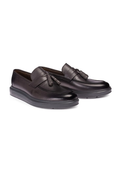 Deery Hakiki Deri Gri Püsküllü Comfort Erkek Loafer Ayakkabı Gri