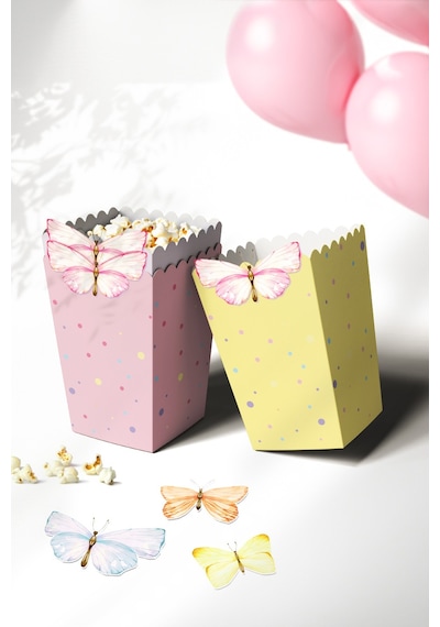 Kelebek Ve Çiçekler Temalı Doğum Günü Konsepti Süsleme Seti , Cupcake Süsü Flama Etiket Dijital Baskı