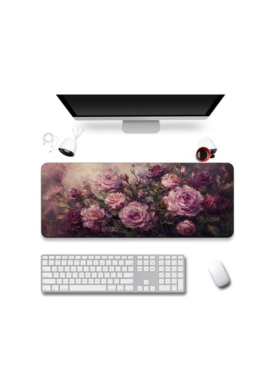 Sonictouch Klavye Mousepad 40x90cm Dikişsiz Pürüzsüz Sıvı Geçirmez Kaymaz Taban Gece Gülleri