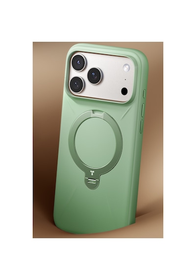 Torras Apple iPhone 17 Pro / 18 Pro Uyumlu O Stand Spin Silicone Serisi Magsafe Kılıf Yeşil