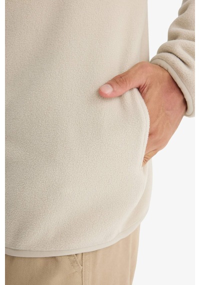 Defacto Relax Fit Yarım Balıkçı Yaka Fermuarlı Polar Hırka F0446ax25aubg766 Bej-bg766