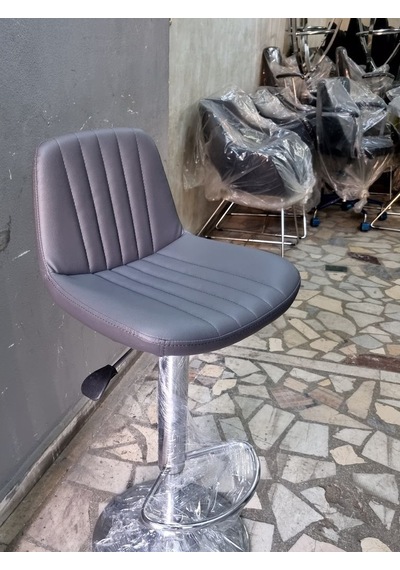 Gri Deri Amortisörlü Mutfak Bar Tabureleri Gri