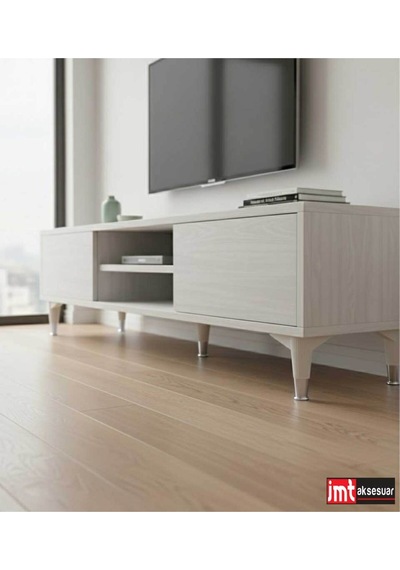 Puma 15 Cm Beyaz-krom 6'lı Set Mobilya Kanepe Tv Ünitesi Dolap Konsol Ve Destek Ayağı Beyaz-krom