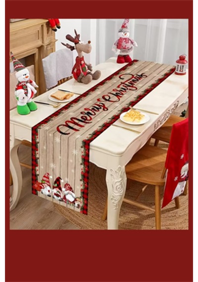 Noel Masa Örtüsü 35x180 Cm Kırmızı Yeşil Cüce Ve Kar Taneli Desen Dayanıklı Polyester Yılbaşı Ma
