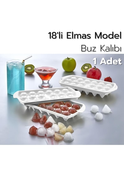 18'li Elmas Model Buz Kalıbı Elmas Buzluk - 1 Adet Plastik Diğer