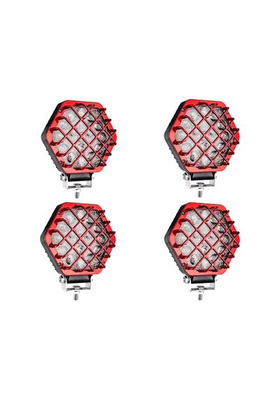 4 Adet 48w Altıgen Kafesli Kırımızı Kasa 16 Led Off Road Tekne