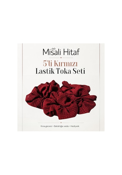 5 Adet Kırmızı Lastik Toka Seti Kadın Saç Tokası Kına Gecesi Hediyelik Kırmızı Bordo