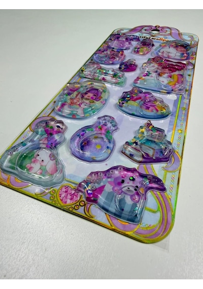 Sevimli Karakterler Temalı, Kabartmalı, 3d, Sulu, Simli Ve Boncuklu Sticker - Etiket Mor
