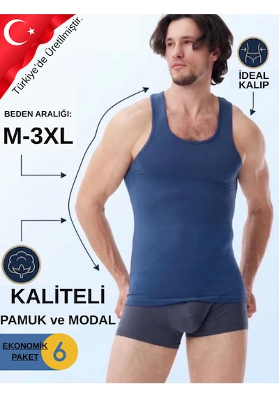 Mercan 6'lı Mavi Modal Atlet - Yumuşak Ve Konforlu, Hareket Özgürlüğü