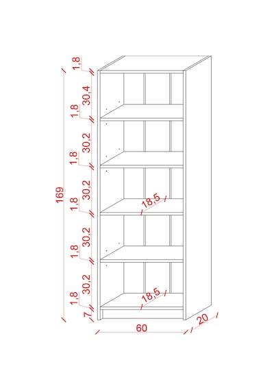 Lüks 5 Raflı Ev Ofis Kitaplık %100 MDF  Modern Dekoratif Kütüphane Kitaplık K002
