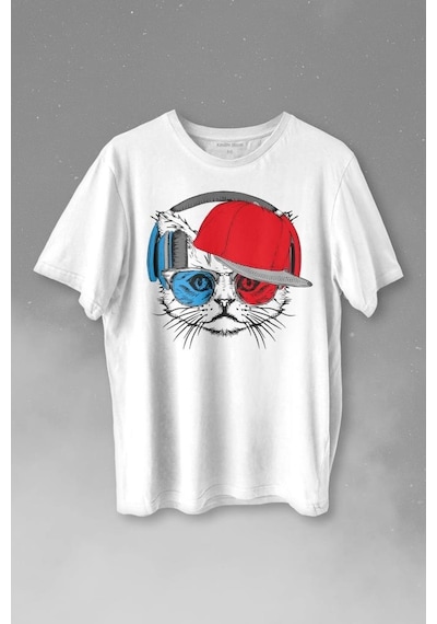 Cat Glasses Gözlüklü Bordo Mavi Spor Trabzon Kedi Baskılı Tişört Unisex T-shirt 001