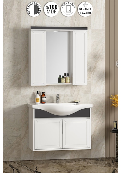 Lilyum 80 Cm Beyaz-antrasit Gri Mdf Pk-109 Banyo Dolabı Takımı Beyaz - Antrasit Lilyum 80 Cm Beyaz-antrasit Gri Mdf Pk-109 Banyo Dolabı Takımı Beyaz - Antrasit