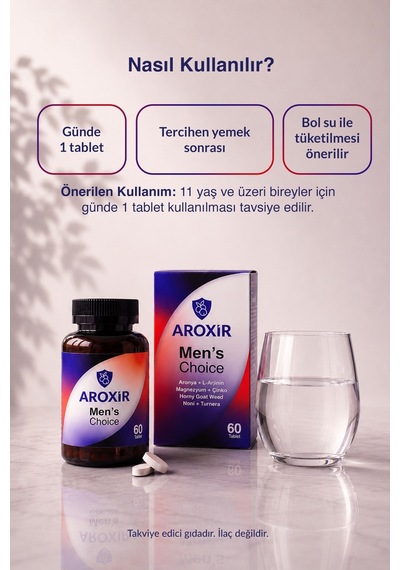 Aroxir Men's Choice Erkek Sağlığı Aronya L-Arjinin Weed Noni Magnezyum Turnera ve Çinko 60 Tablet