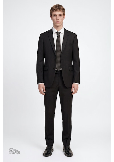 AC&Co / Altınyıldız Classics Erkek Siyah Slim Fit Dar Kesim Mono Yaka Takım Elbise 4A3023100061SYH566N Siyah