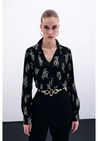 Sateen Baskılı Klasik Gömlek - Gold-135867 Gold Altın