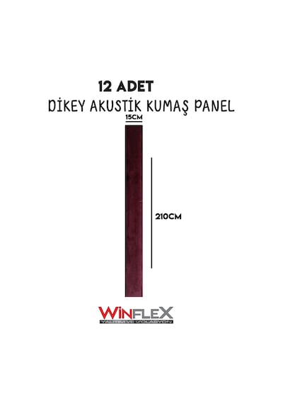 Akustik Kumaş Kaplı Dikey Panel 15x210cm - 12 Adet Mürdüm Renk