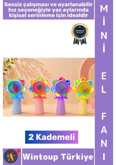 Vantilatör Kompakt Hafif Sessiz Çalışma Ev Ofis Seyahat Serinleme Çok Şık Renkli Işıklı Şarjlı 2 Ka