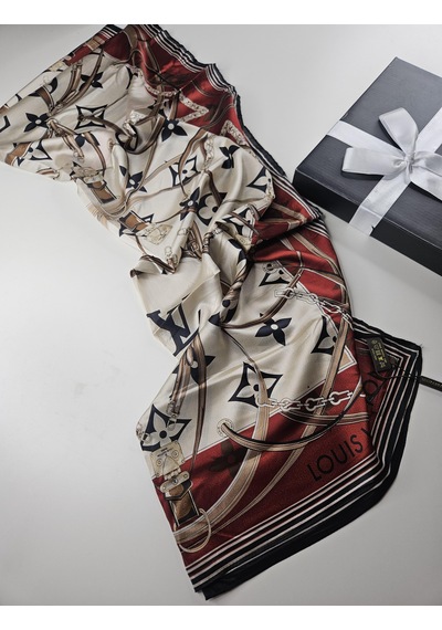 Miorel Scarfs Yeni Sezon Lv Kemer Desen Vual İpek Şal Yeni Sezon Silk Scarfs Shawl Hijab Fular Bej - Bordo