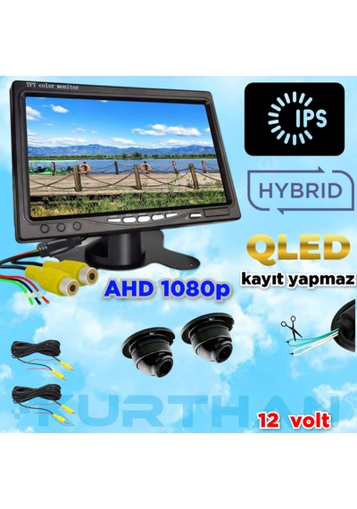 2 Adet 4 3 Cm Ahd 1080p Kamera Ve 7'' Qled Ips Ekran Seti 12v