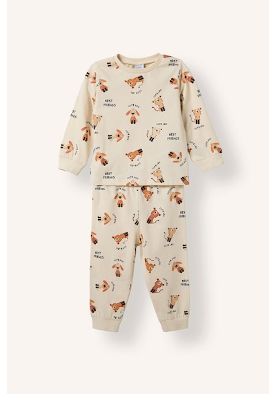 Defacto Uzun Kollu Bisiklet Yaka Üst Jogger Alt Hayvan Baskılı 2li Pijama Takımı Erkek Bebek H6537a526aubg734 Bej-bg734
