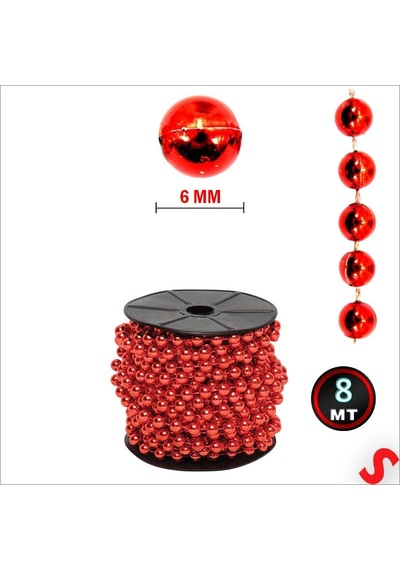 Zincir Boncuk Makara, 6mm X 8mt - Kırmızı